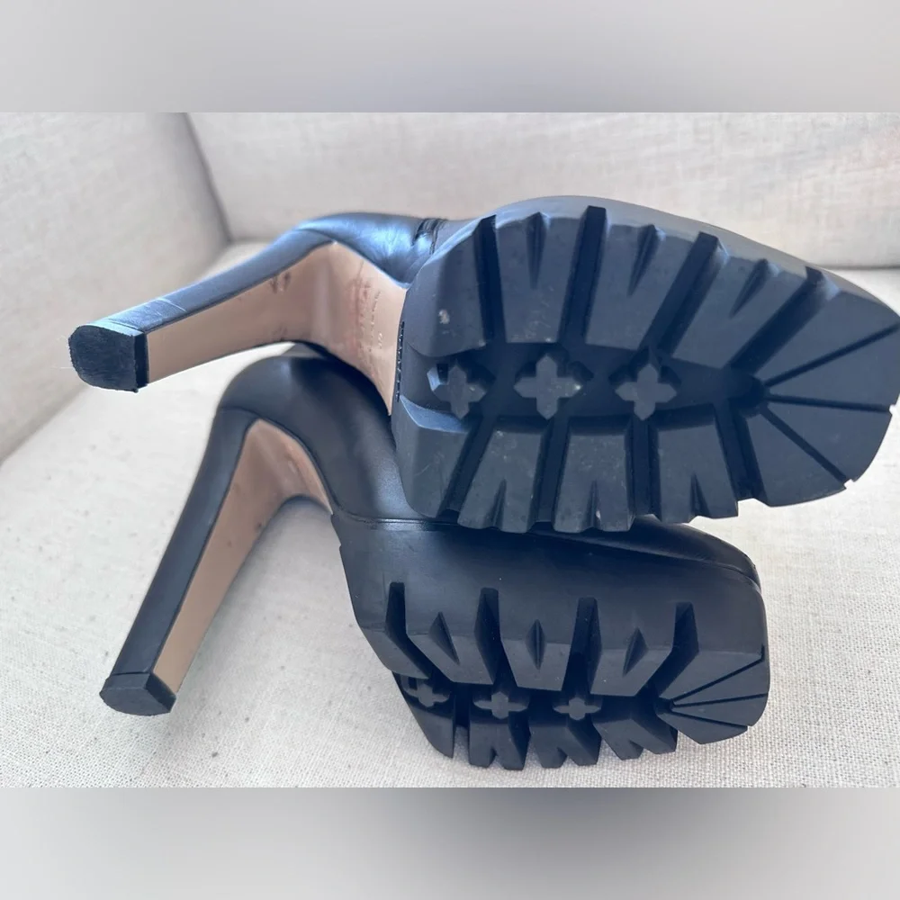 Le Silla Black Leather Mid Calf Square Toe Platform Boots Size 39 (US 8.5-9) - Picture 8 of 12